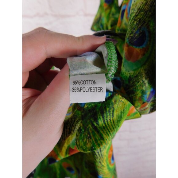 Peacock Feather Print Jumpsuit XS, Boho Festival Style, Adjustable Straps - Picture 11 of 12
